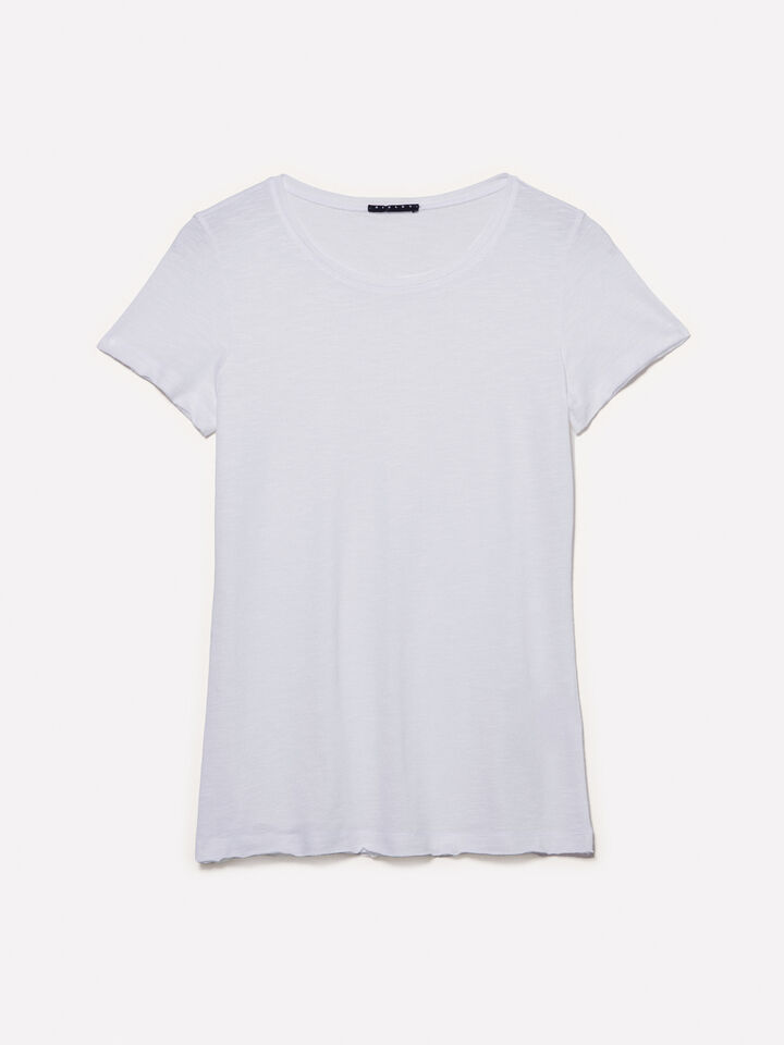 T-shirt blanc à col rond - t-shirts à manches courtes pour femme - Blanc | Sisley image number 5